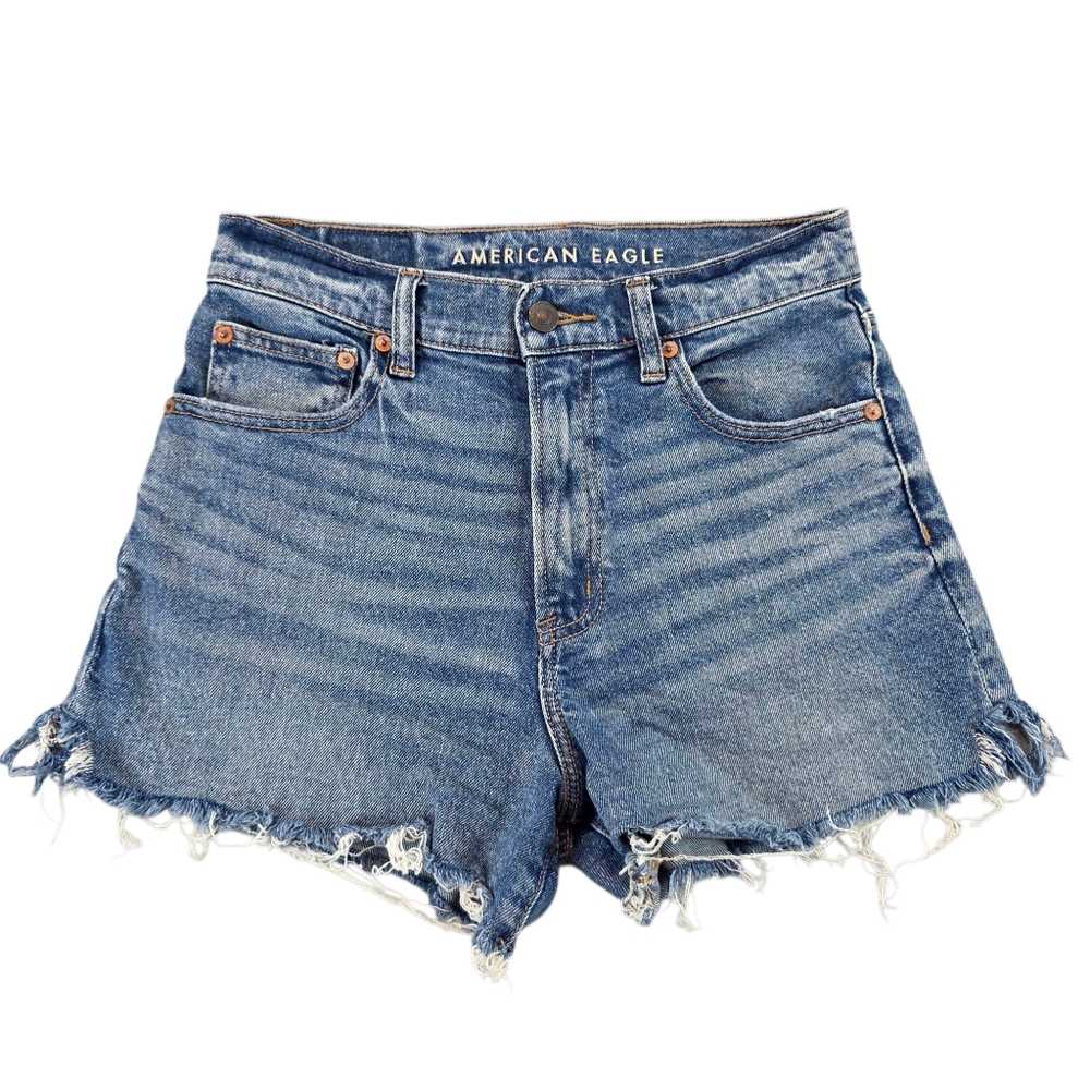 American Eagle Highest Rise 90s Boyfriend Shorts Stretch Denim Fray Distressed 2